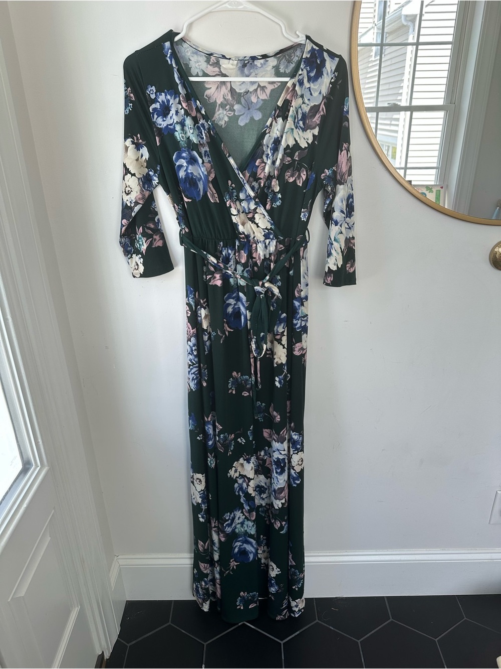 Floral Wrap Maxi Dress in Dark Green, PinkBlush